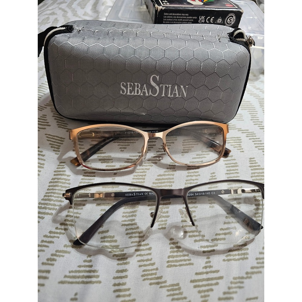 Sebastian Eyewear Bundle 2 Pairs Rose Gold Tortoise & Gunmetal Semi Rimless Case